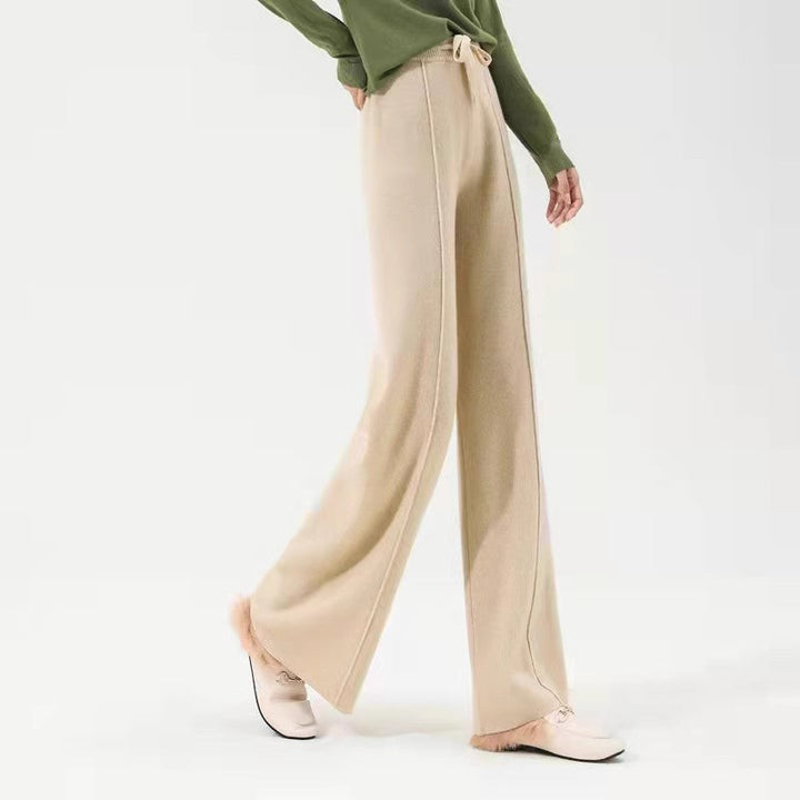 Wide-Leg Merino Wool Trousers with High-Waist Elastic Drawstring Waistband