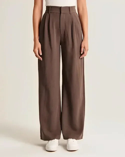 Wide-Leg Trousers with High-Waisted Tailored Fit, Cotton Blend Fabric, and Deep Pockets