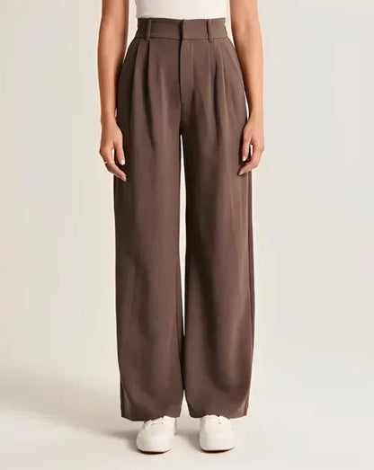 Wide-Leg Trousers with High-Waisted Tailored Fit, Cotton Blend Fabric, and Deep Pockets
