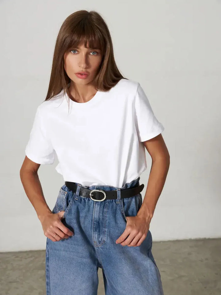 100% Cotton Crew Neck T-Shirt, Relaxed Fit Short Sleeve Tee for Everyday Layering in Black