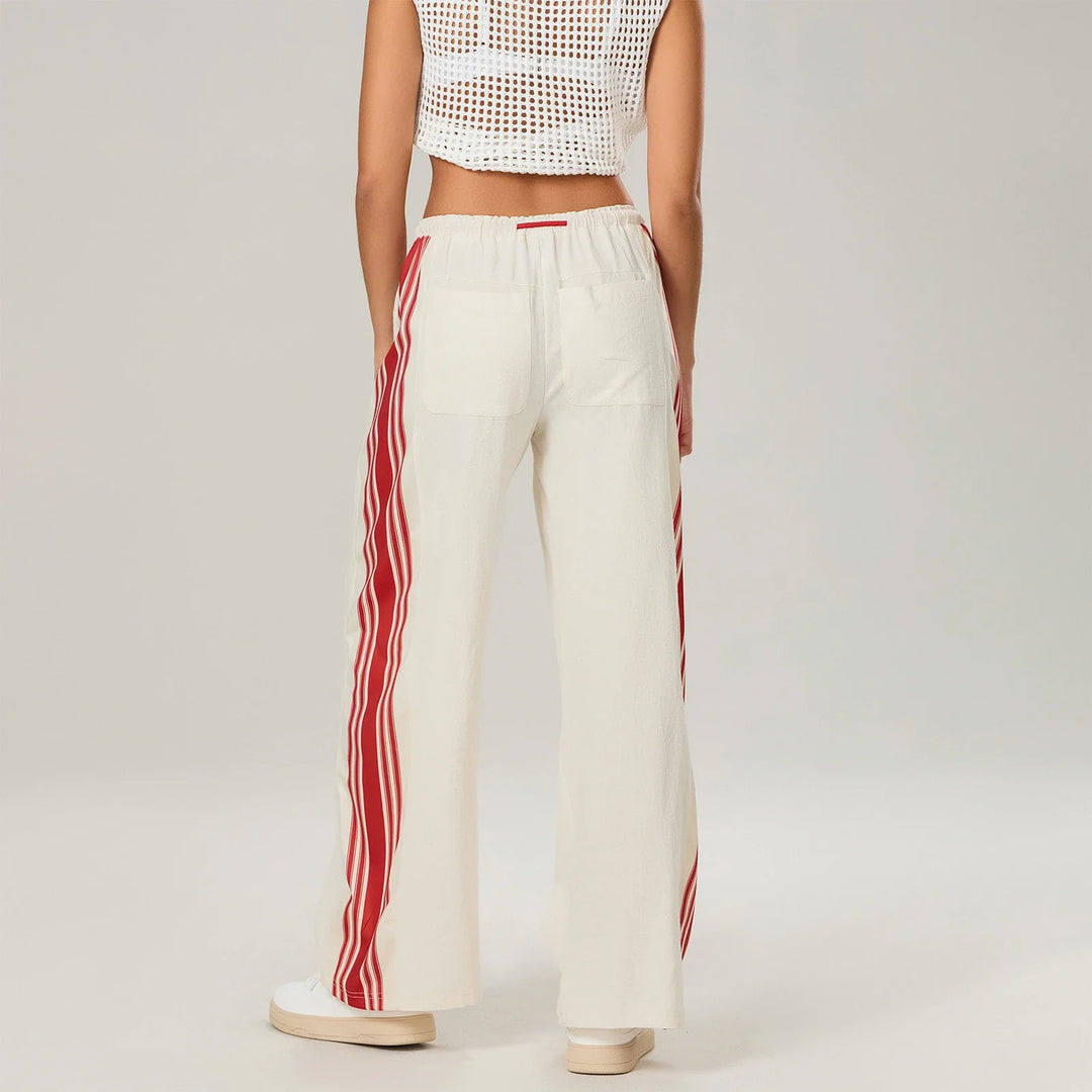 Track Trousers with High-Waist Fit, Elastic Waistband, and Bold Stripe Print in Soft Cotton-Blend