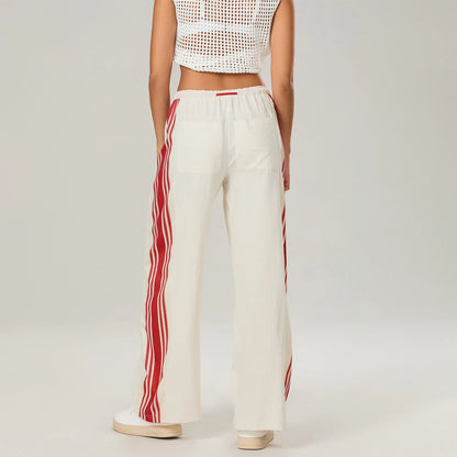 Track Trousers with High-Waist Fit, Elastic Waistband, and Bold Stripe Print in Soft Cotton-Blend