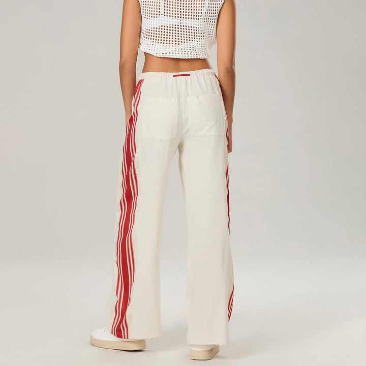 Track Trousers with High-Waist Fit, Elastic Waistband, and Bold Stripe Print in Soft Cotton-Blend