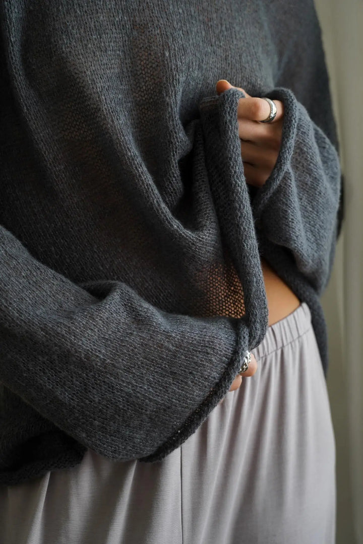 Boatneck Sweater in Merino Wool Blend with Relaxed Fit and Long Sleeves