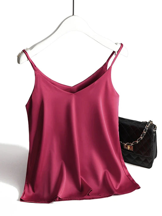 Silk Blend Camisole Top with Lustrous Satin Sheen, Relaxed Fit and Adjustable Straps