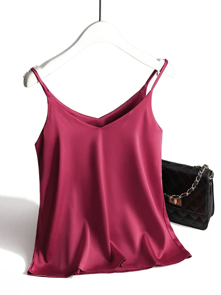 Silk Blend Camisole Top with Lustrous Satin Sheen, Relaxed Fit and Adjustable Straps