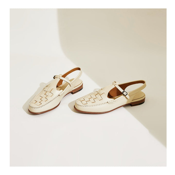 Leather Slingback Sandals with Woven Straps and Cushioned Footbed, Women's Palermo