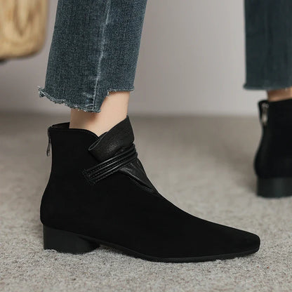 Suede Ankle Boots with Pointed Toe, Side Zip and Low Heel, Women's Vivienne