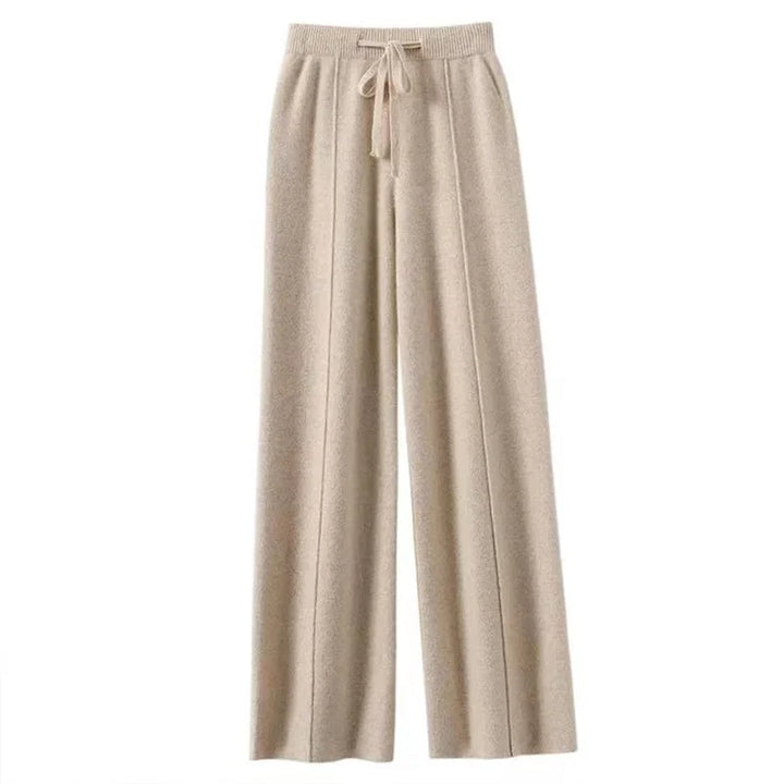 Wide-Leg Merino Wool Trousers with High-Waist Elastic Drawstring Waistband