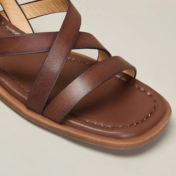 Leather Ankle-Strap Sandals with Cushioned Supportive Insoles and Secure Buckle Closure, Brown