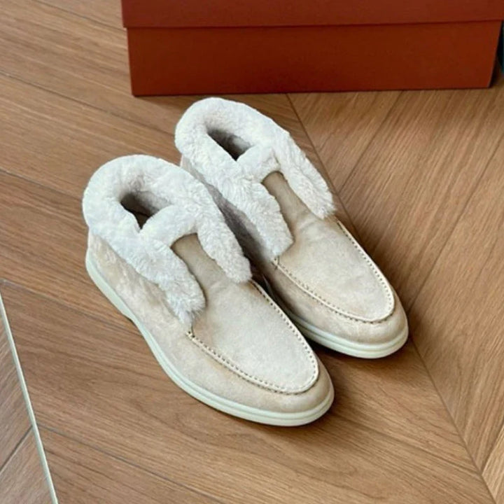 Suede Loafer Boots with Shearling Lining, Moc Toe Slip-On Design and Cushioned Sole