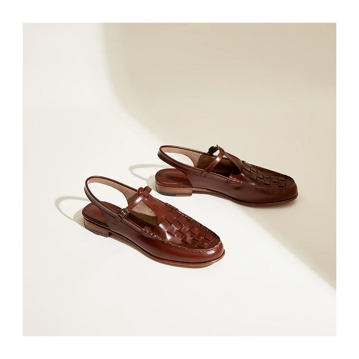 Leather Slingback Sandals with Woven Straps and Cushioned Footbed, Women's Palermo