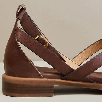 Leather Ankle-Strap Sandals with Cushioned Orthopedic Insoles and Secure Buckle Closure, Brown