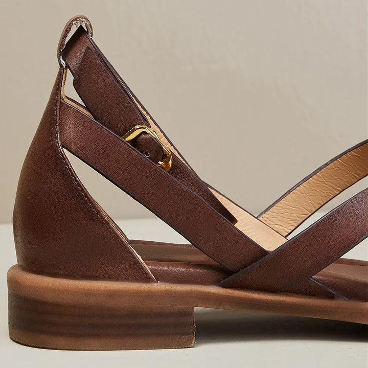 Leather Ankle-Strap Sandals with Cushioned Supportive Insoles and Secure Buckle Closure, Brown