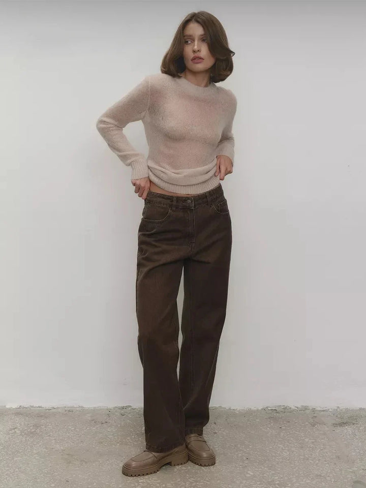 Crewneck Sweater in Soft Nylon-Cotton Knit with a Streamlined, Flattering Fit