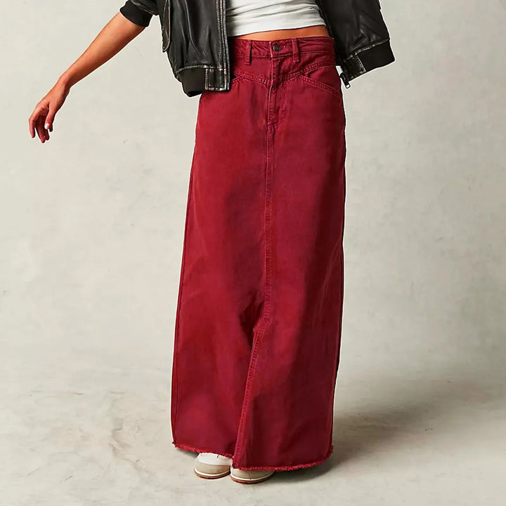 Vintage A-Line Denim Skirt with Stretch Cotton Blend and Dropped Waist