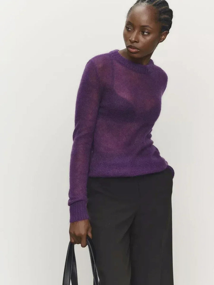 Crewneck Sweater in Soft Nylon-Cotton Knit with a Streamlined, Flattering Fit