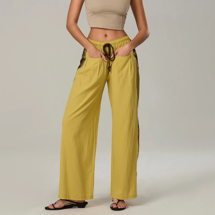 Track Trousers with High-Waist Fit, Elastic Waistband, and Bold Stripe Print in Soft Cotton-Blend