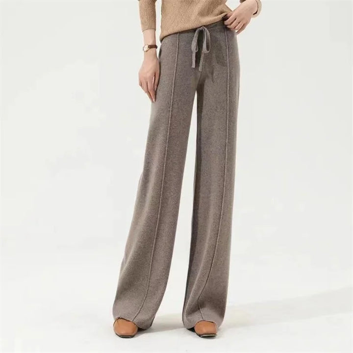Wide-Leg Merino Wool Trousers with High-Waist Elastic Drawstring Waistband