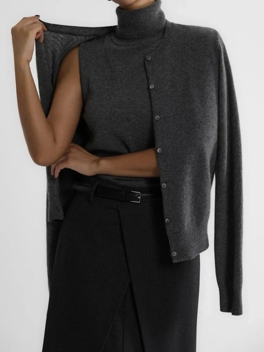 High-Neck Sweater Vest in Soft Wool-Cashmere Blend, Sleeveless Sculpted Fit with Structured Tall Neckline