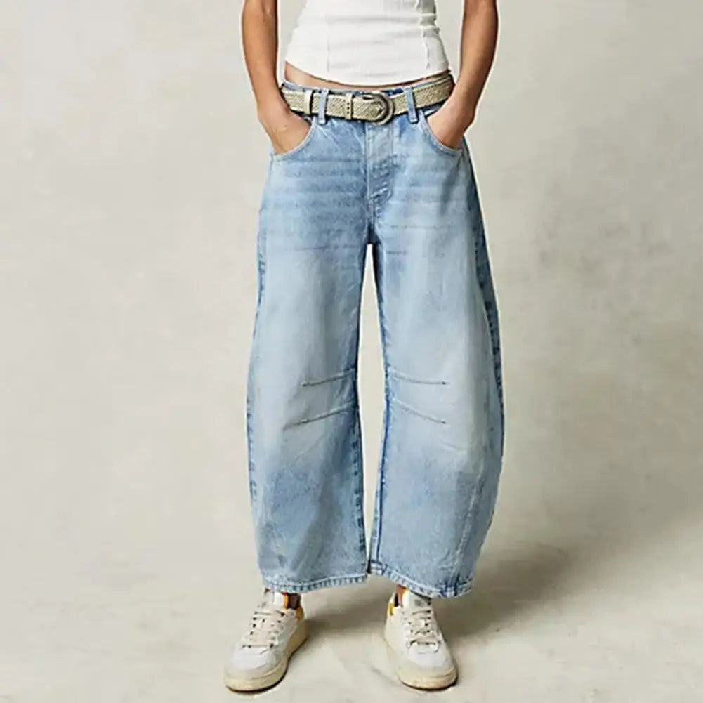 Barrel-Leg Jeans in Leopard Print with Mid-Rise Waist and Ankle-Length Wide Leg