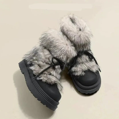 Faux Fur Snow Boots with Platform Sole and Insulated Lace-Up, Women's Aspen