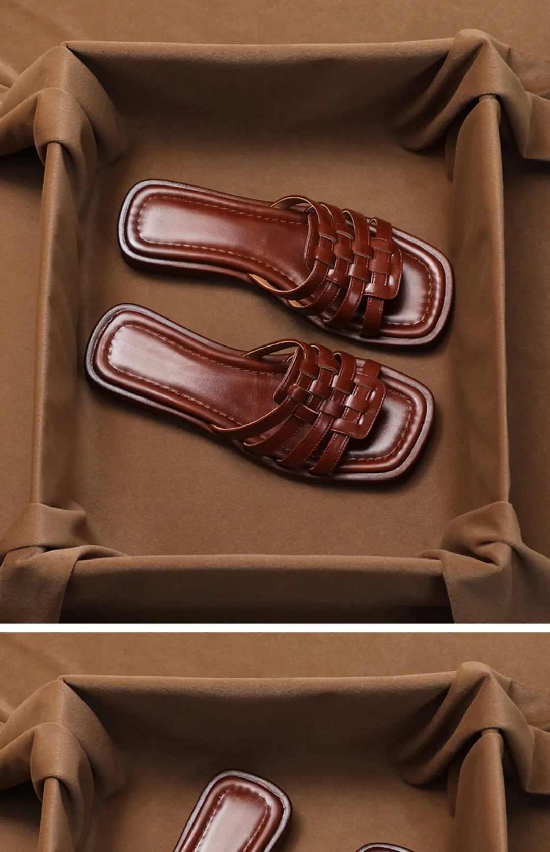 Woven Slides with Cushioned Footbed, Square Open Toe and Slight Heel Lift