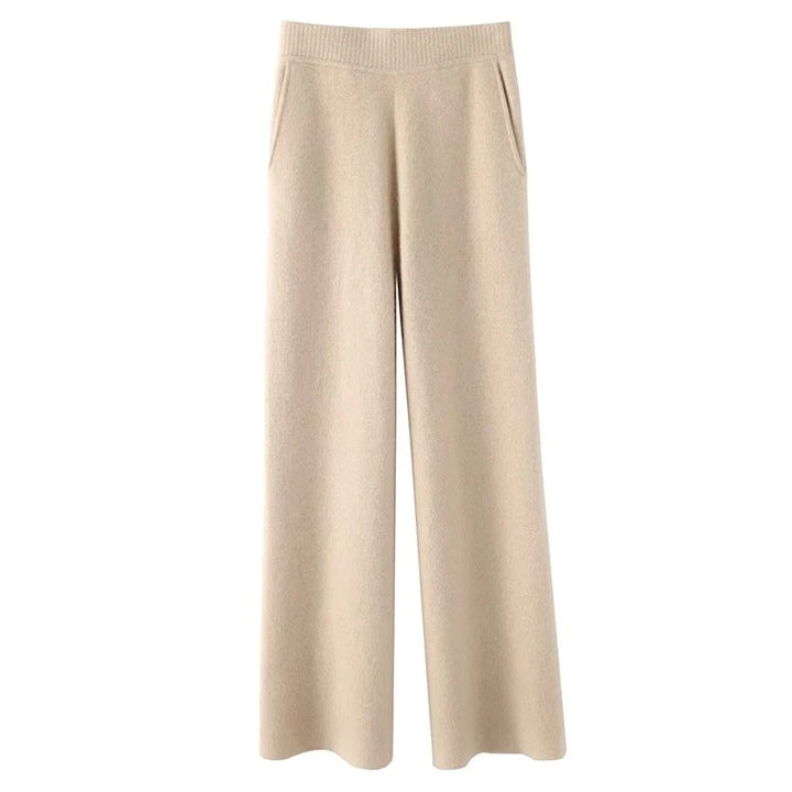 Sweatpants, High-Waist Wide-Leg Style in Soft Cashmere Blend Fabric with Elastic Waist
