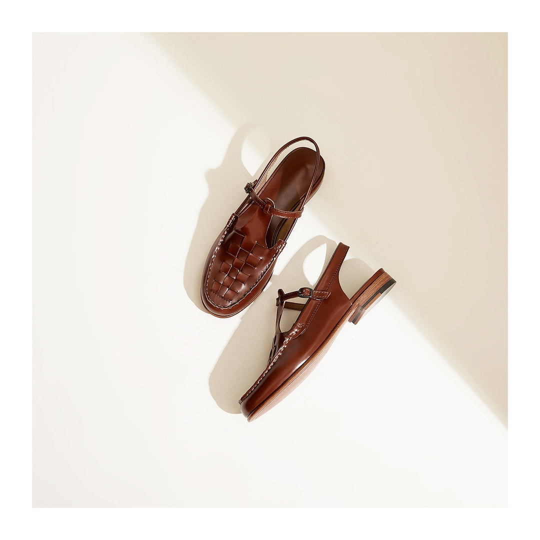Leather Slingback Sandals with Woven Straps and Cushioned Footbed, Women's Palermo