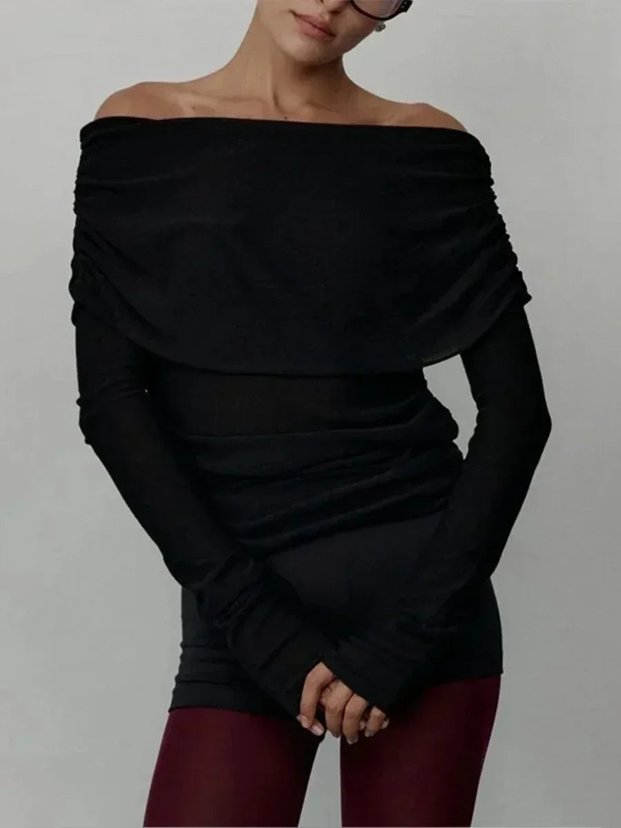 Off-Shoulder Sweater Top with Hand-Knitted Texture and Slim, Body-Skimming Fit