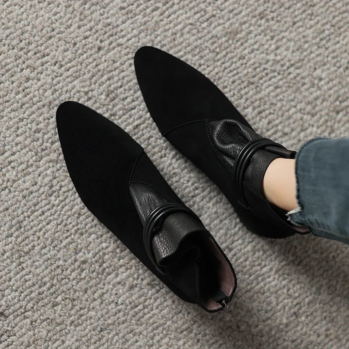 Suede Ankle Boots with Pointed Toe, Side Zip and Low Heel, Women's Vivienne