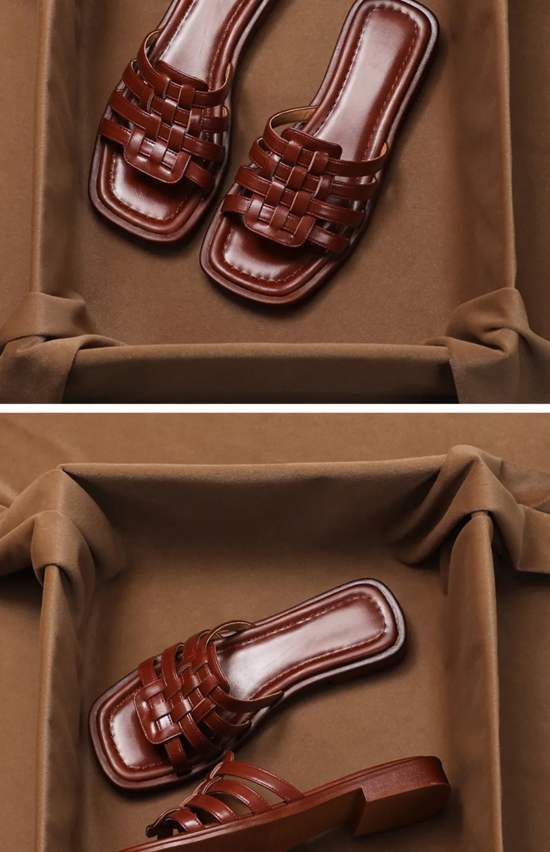 Woven Slides with Cushioned Footbed, Square Open Toe and Slight Heel Lift