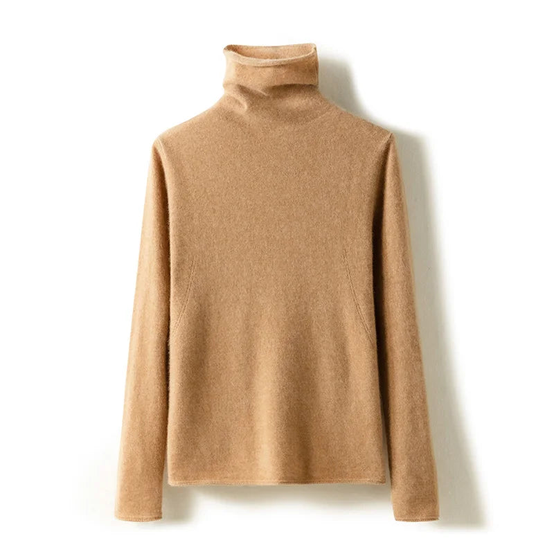 Cashmere Blend Turtleneck Sweater with Merino Wool, Slim Fit for Women in Vintage