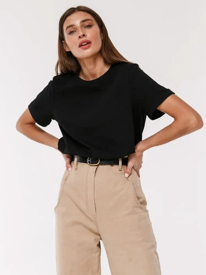 100% Cotton Crew Neck T-Shirt, Relaxed Fit Short Sleeve Tee for Everyday Layering in Black