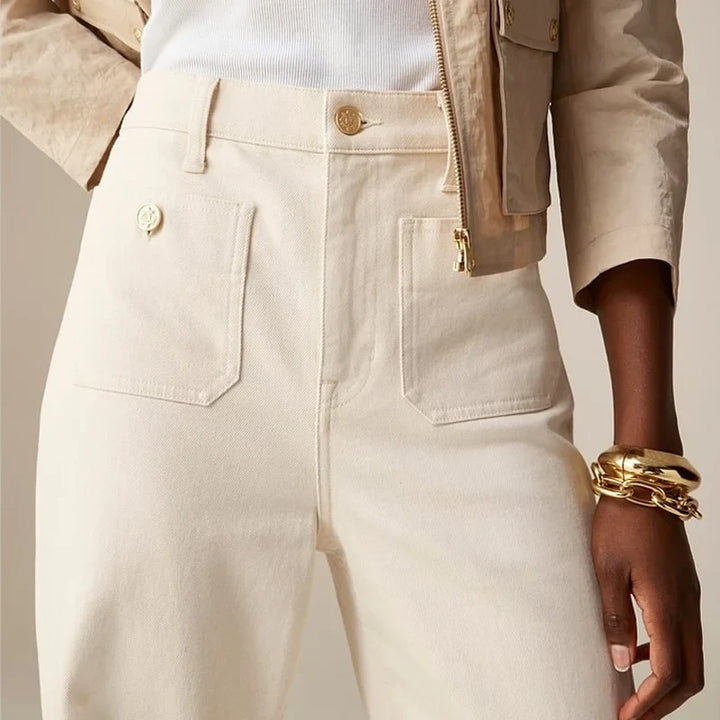 Wide-Leg Jeans with Front Button Pockets, High-Waisted Cypress Cotton Denim