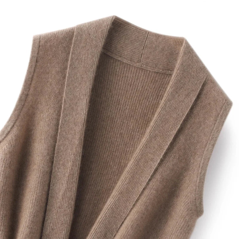Merino Wool and Cashmere Blend Knit Vest with Adjustable Waist Tie and Slim Fit