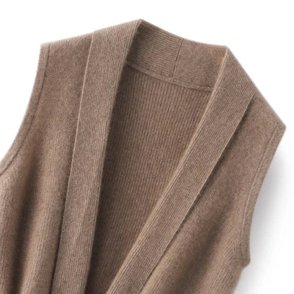 Merino Wool and Cashmere Blend Knit Vest with Adjustable Waist Tie and Slim Fit