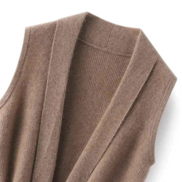 Merino Wool and Cashmere Blend Knit Vest with Adjustable Waist Tie and Slim Fit