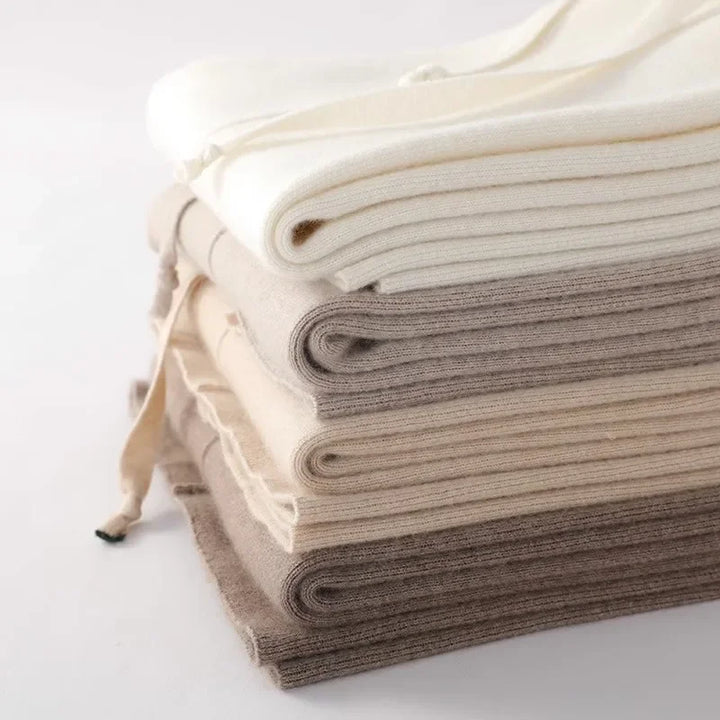 Sweatpants in Cashmere Wool Blend with Adjustable High-Rise Elastic Waist, Khaki
