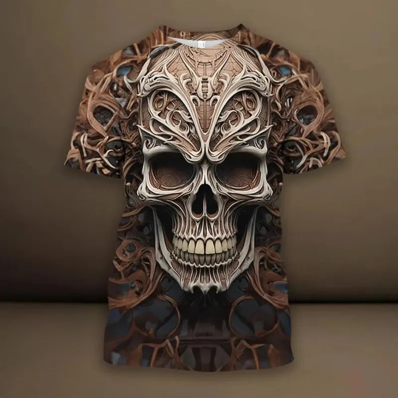 Cotton Men's 3D Skull Print T-Shirt – Hip Hop Loose Fit Top