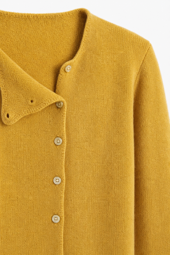 Asymmetric Button Sweater in Khaki Soft Knit with Off-Center Placket Detail and Long Sleeves