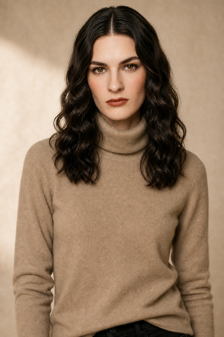 Cashmere Blend Turtleneck Sweater with Merino Wool, Slim Fit for Women in Vintage