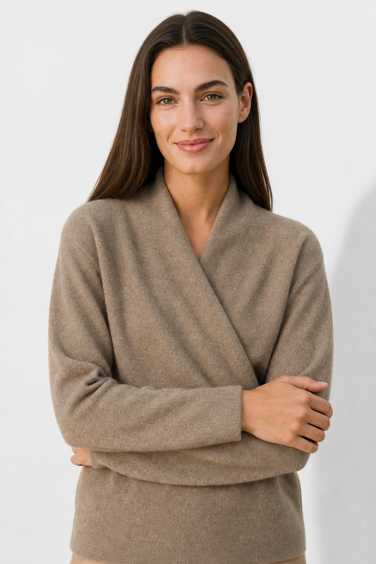 V-Neck Wrap Sweater in Soft Cashmere Knit with Relaxed Minimalist Fit for Effortless Layering