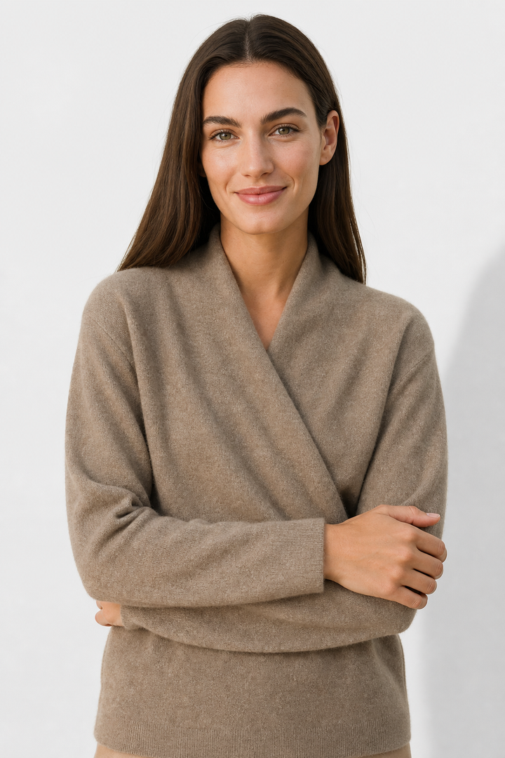 V-Neck Wrap Sweater in Soft Cashmere Knit with Relaxed Minimalist Fit for Effortless Layering