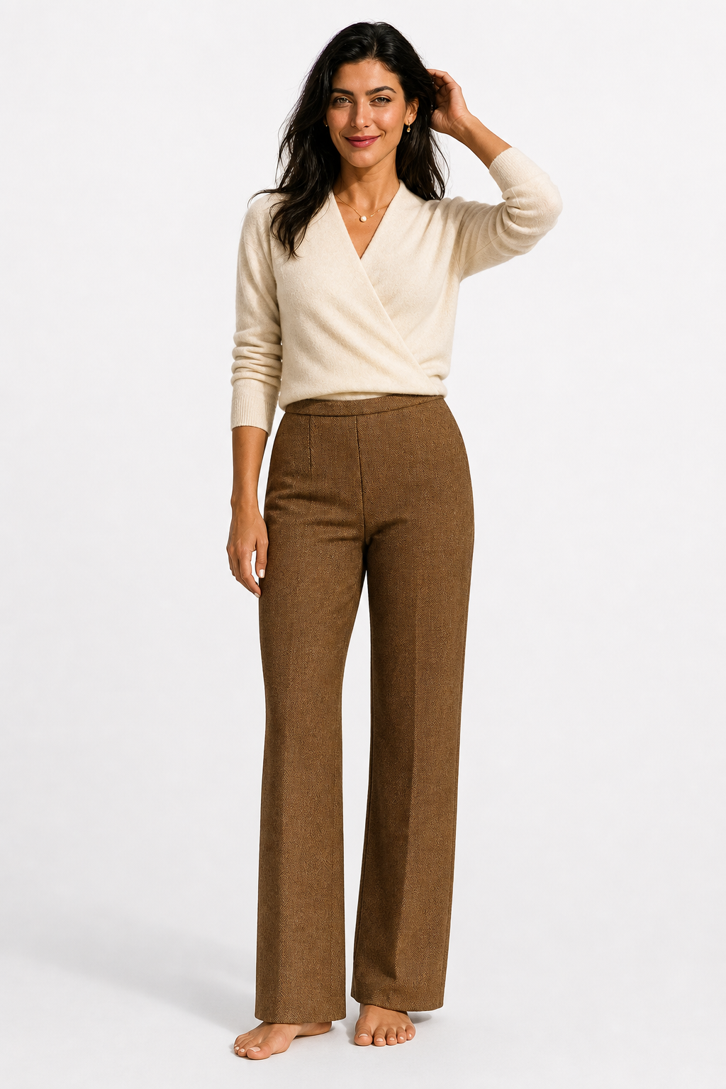 V-Neck Wrap Sweater in Soft Cashmere Knit with Relaxed Minimalist Fit for Effortless Layering