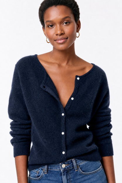Wool Blend Knit Cardigan with Long Sleeves and Relaxed Layering Fit in Ivory