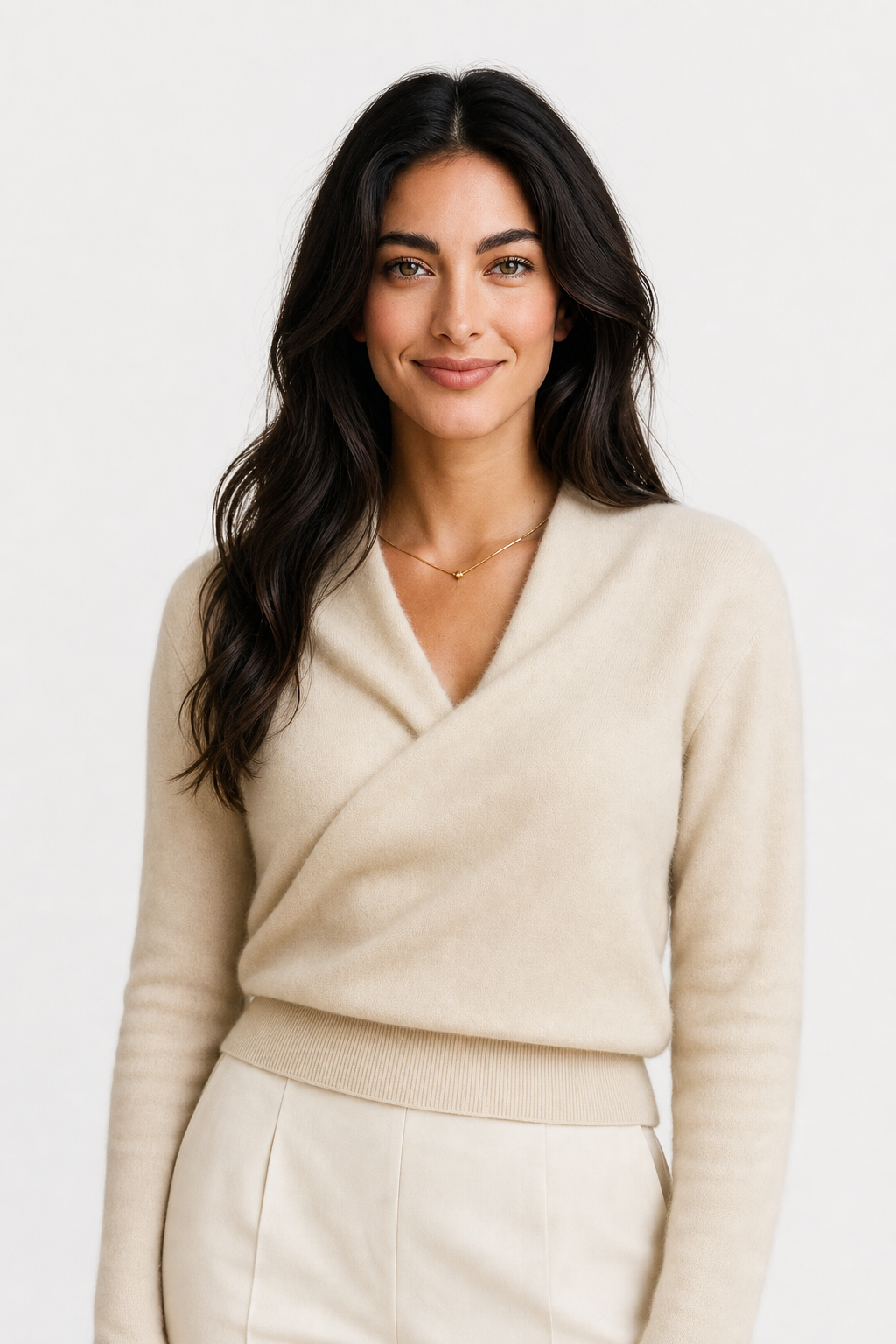 Cashmere Crossover Collar Sweater with Relaxed Standard Fit in Soft Pink