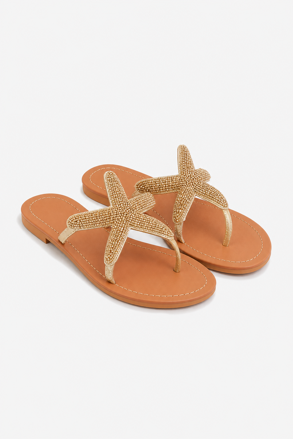 Starfish Beaded Slip-On Sandals with Flat Cushioned Sole in White