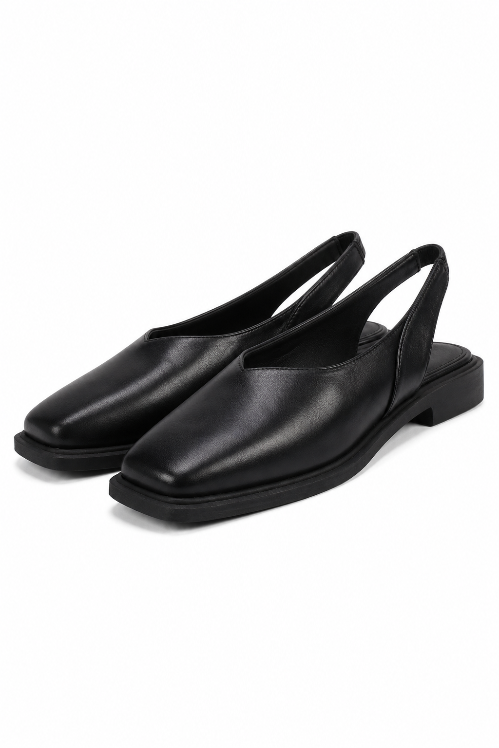 Square-Toe Slingback Flats with Cushioned Sole and Sleek Low Heel in Cypress Green