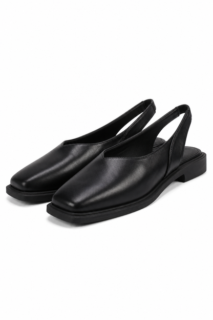 Square-Toe Slingback Flats with Cushioned Sole and Sleek Low Heel in Cypress Green